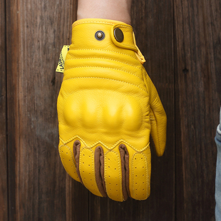 复古真皮机车手套摩托车骑行骑车户外耐磨防护牛皮防风透气男女