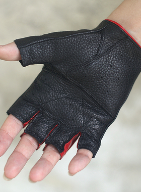 复古真皮半指手套户外耐磨机车摩托运动健身摄影鹿皮黑色四季手套