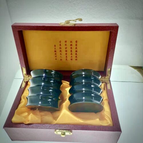 甘肃酒泉夜光杯祁连山墨玉特大号竹节杯鸳鸯玉茶具蛇纹玉厂家包邮
