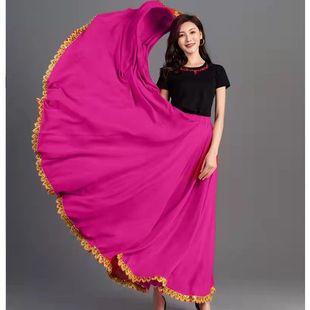 720度半身裙长裙a字显瘦2022新款 新疆广场舞民族舞金边大摆辣妹裙