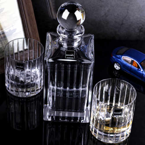 刻花玻璃竖纹大冰球酒杯