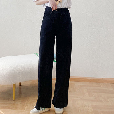 酷伽灯芯绒阔腿裤女2022春秋高腰