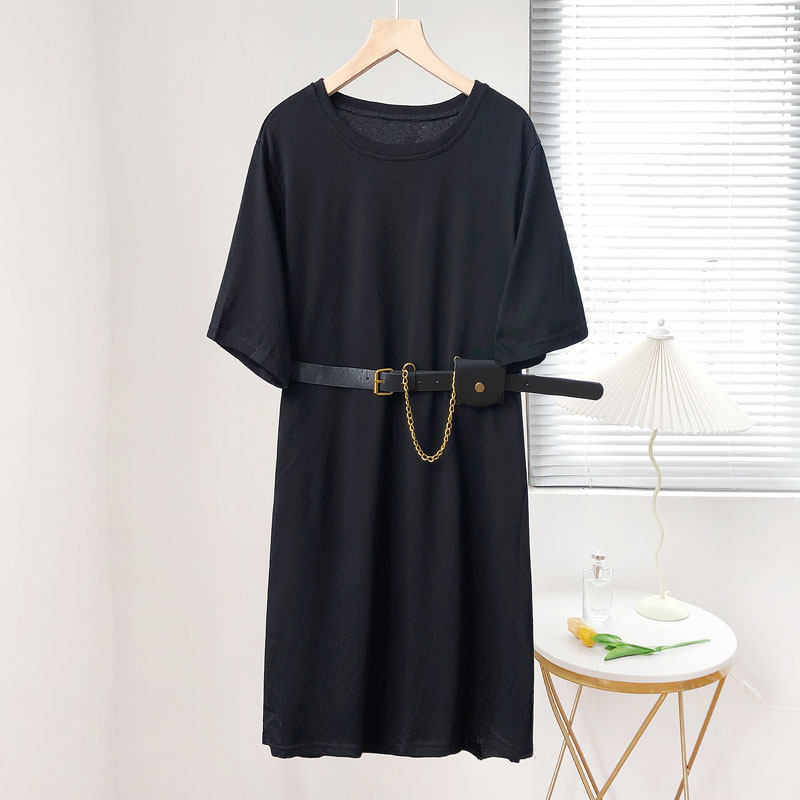 时尚T恤裙纯色短袖腰带