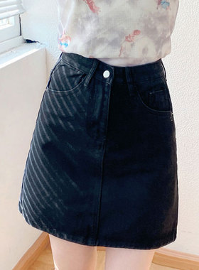 酷伽牛仔短裙女夏季学生防走光半身裙高腰a字包臀裙裤潮00447