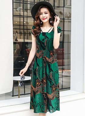 韩版潮流短袖时尚气质中长款收腰连衣裙811LSGD