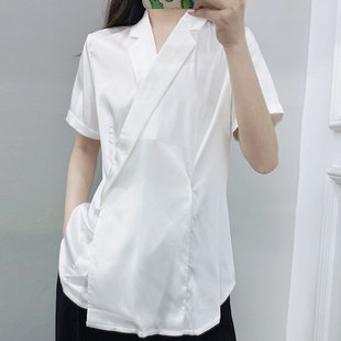 女通勤修身 纯色气质衬衫 短袖 新款 2115 大红上衣女夏装 酷伽衬衫