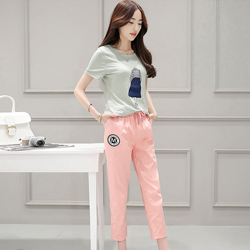 酷伽夏季简约圆领休闲百搭T恤+直筒纯色修身牛仔裤两件套1917,女装/女士精品,时尚套装,淘宝优惠券,粉丝福利购,淘宝优惠卷