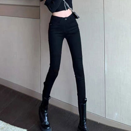 酷伽经典黑色小脚直筒韩版气质显瘦高腰弹力牛仔裤修身烟管裤1020