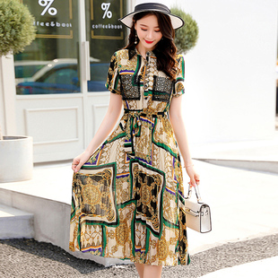 酷伽时尚 欧州站复古格纹花色豹纹大摆都市女神范气质连衣裙6001