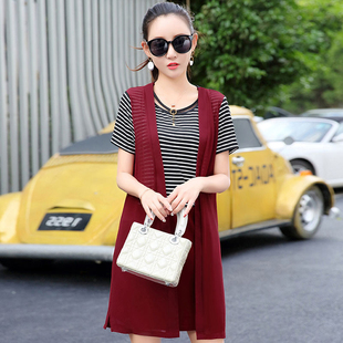 酷伽短袖 气质条纹拼接假两件连衣裙女8827 时尚
