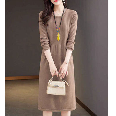 {无项链 } 针织毛衣裙 简约时尚气质显连衣裙 8002LYQ  没有项链