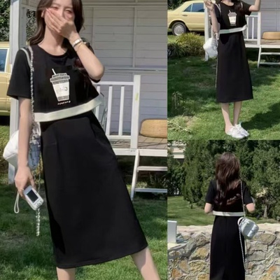 气质假两件连衣裙8728LYQ短袖休闲ins风仙女裙