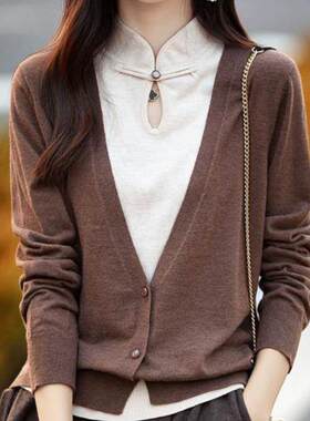 复古假两件立领镂空设计长袖针织1122MY