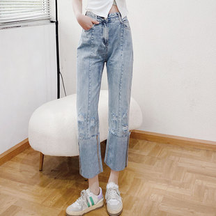 宽松女裤 高腰显瘦小个子新款 B2354 女春装 酷伽直筒牛仔裤