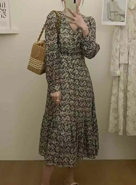 碎花 春秋V领气质连衣裙L735LYQ