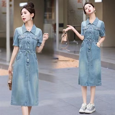 新品时尚 气质收腰牛仔连衣裙  9619LYQ