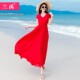 大码 红色雪纺长款 连衣裙女2025夏新款 长裙海边度假三亚沙滩裙超仙