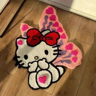 【现货】hellokitty凯蒂猫KT毛绒地垫舒适客厅装饰地毯入户门卧室