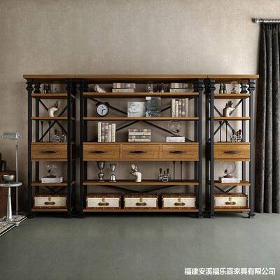 式铁艺实木置物架简客厅工ali-7610业隔板书架约现代储美物隔板落
