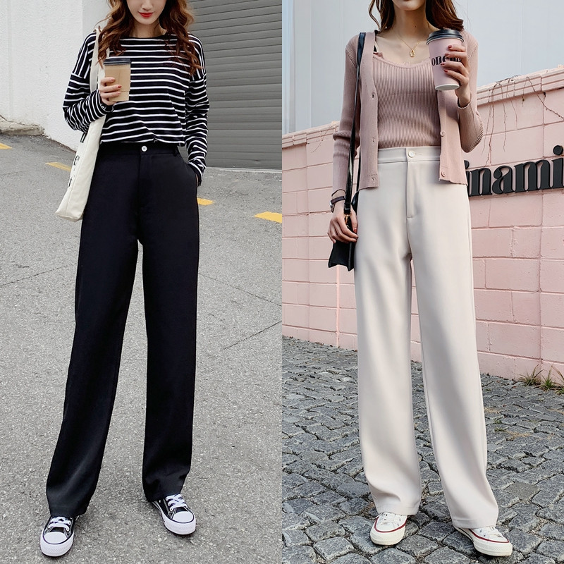 10-29新券直筒裤女2019春秋新款高腰拖地裤休闲西装裤坠感宽松显瘦阔腿长裤