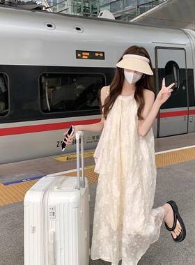 无袖连衣裙女海边度假过膝中长款
