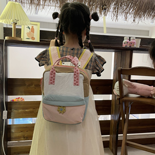 多巴胺小清新双肩包花朵拼接幼儿园女童上学书包春秋游包