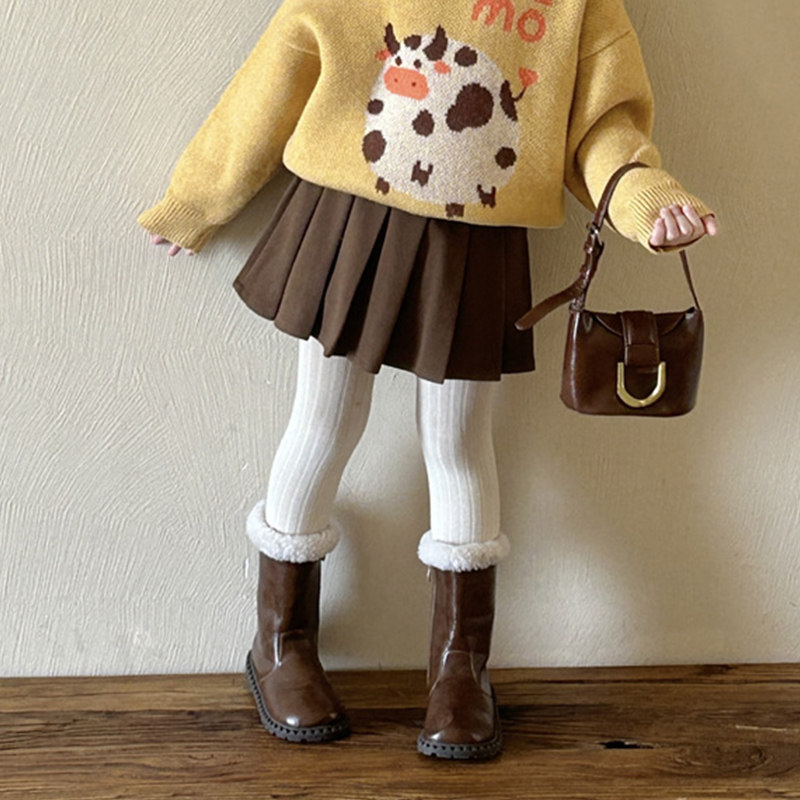 儿童装半身裙裤毛呢秋冬女童公主A字短裙JK宝宝百褶裙子咖色韩版