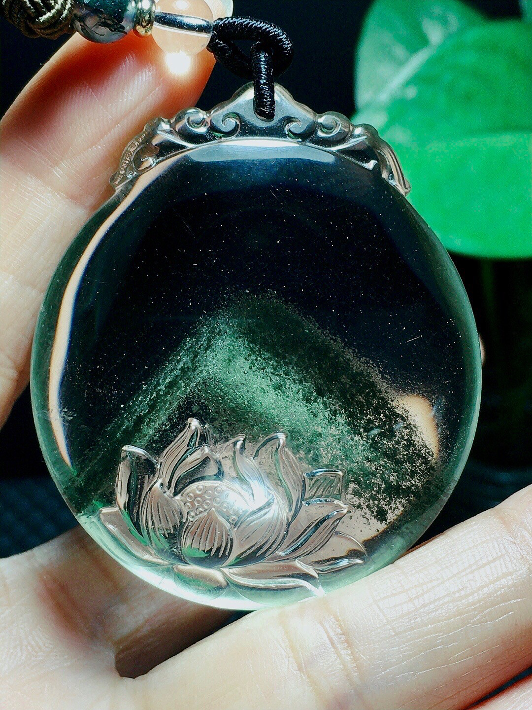 天然绿幽灵银山莲花吊坠项链