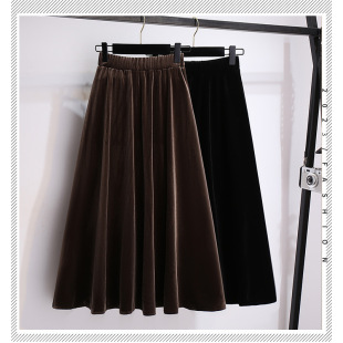 大码 高腰a字金丝绒半身裙女胖mm裙子松紧腰显瘦长裙 2024秋冬新款