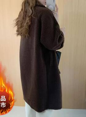 韩版大码胖mm200斤气质宽松轻薄仿羊羔毛中长款外套时尚减龄显瘦