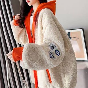 开衫 冬装 2023年新款 女装 外套女秋冬加绒加厚羊羔毛卫衣棉服潮 大码