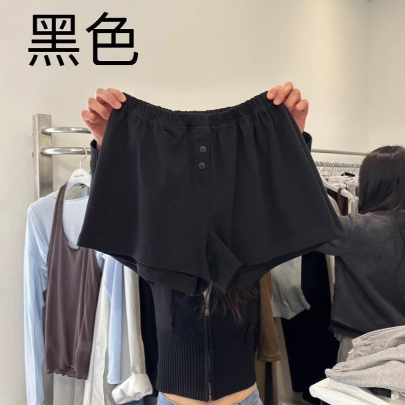 韩国东大门2026夏季新款洋气松紧腰纽扣百搭休闲短裤女简约运动裤