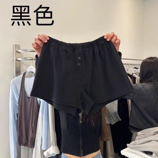 女简约运动裤 洋气松紧腰纽扣百搭休闲短裤 新款 韩国东大门2026夏季