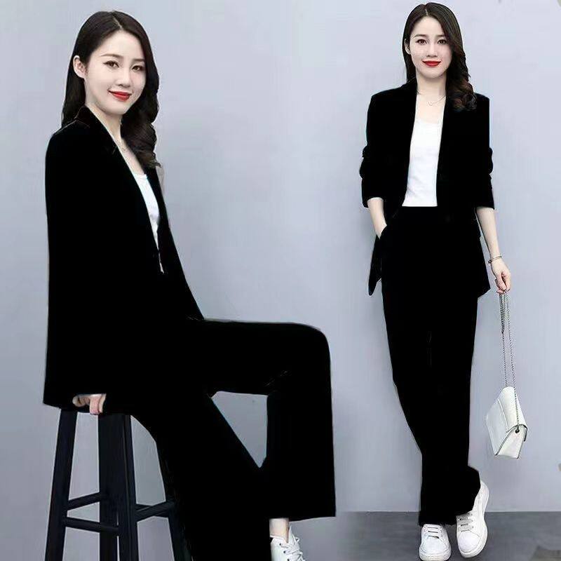 大码女装西装外套套装时尚秋季新款气质显瘦休闲西服阔腿裤两件套