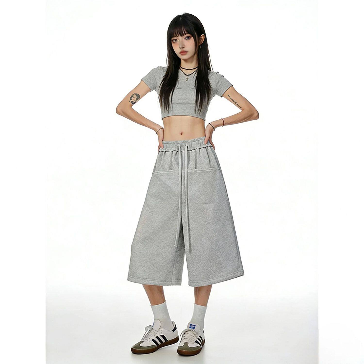 美式大口袋七分裤男女2026夏季直筒宽松运动卫裤高街百搭运动短裤