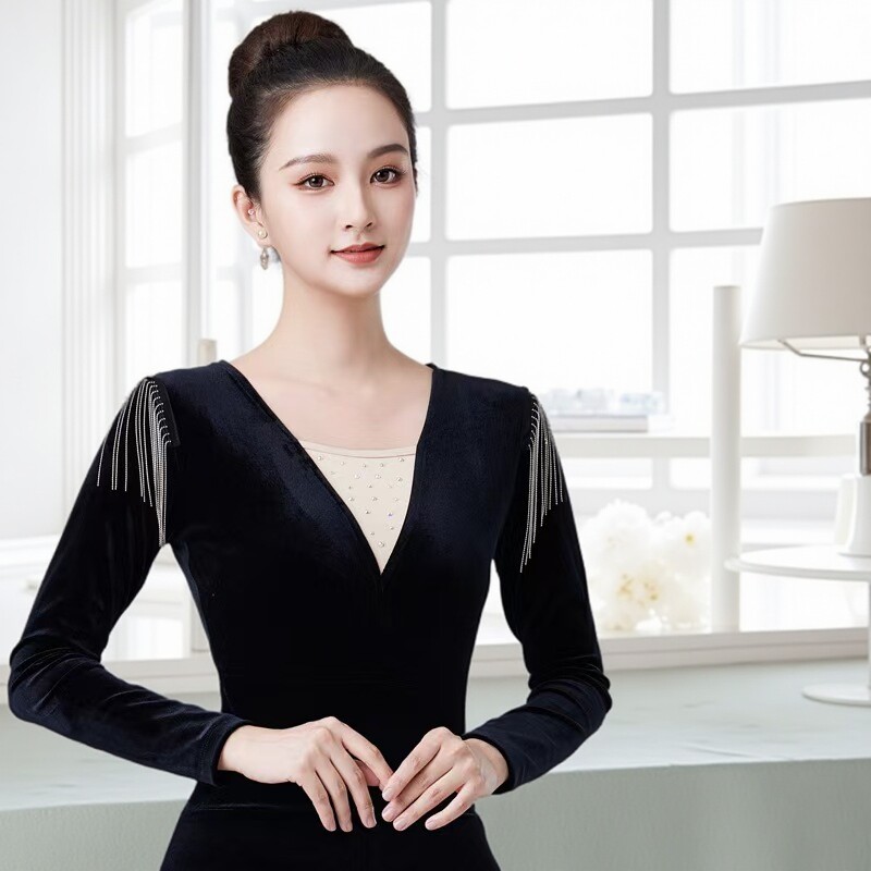 形体训练服上衣金丝绒流苏舞蹈服
