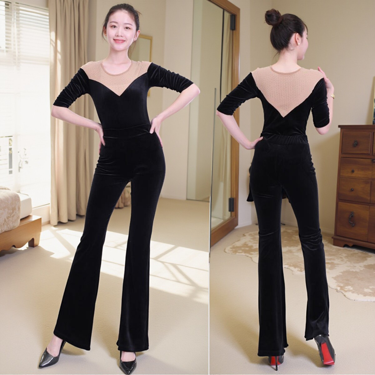 金丝绒形体服套装导师舞蹈服