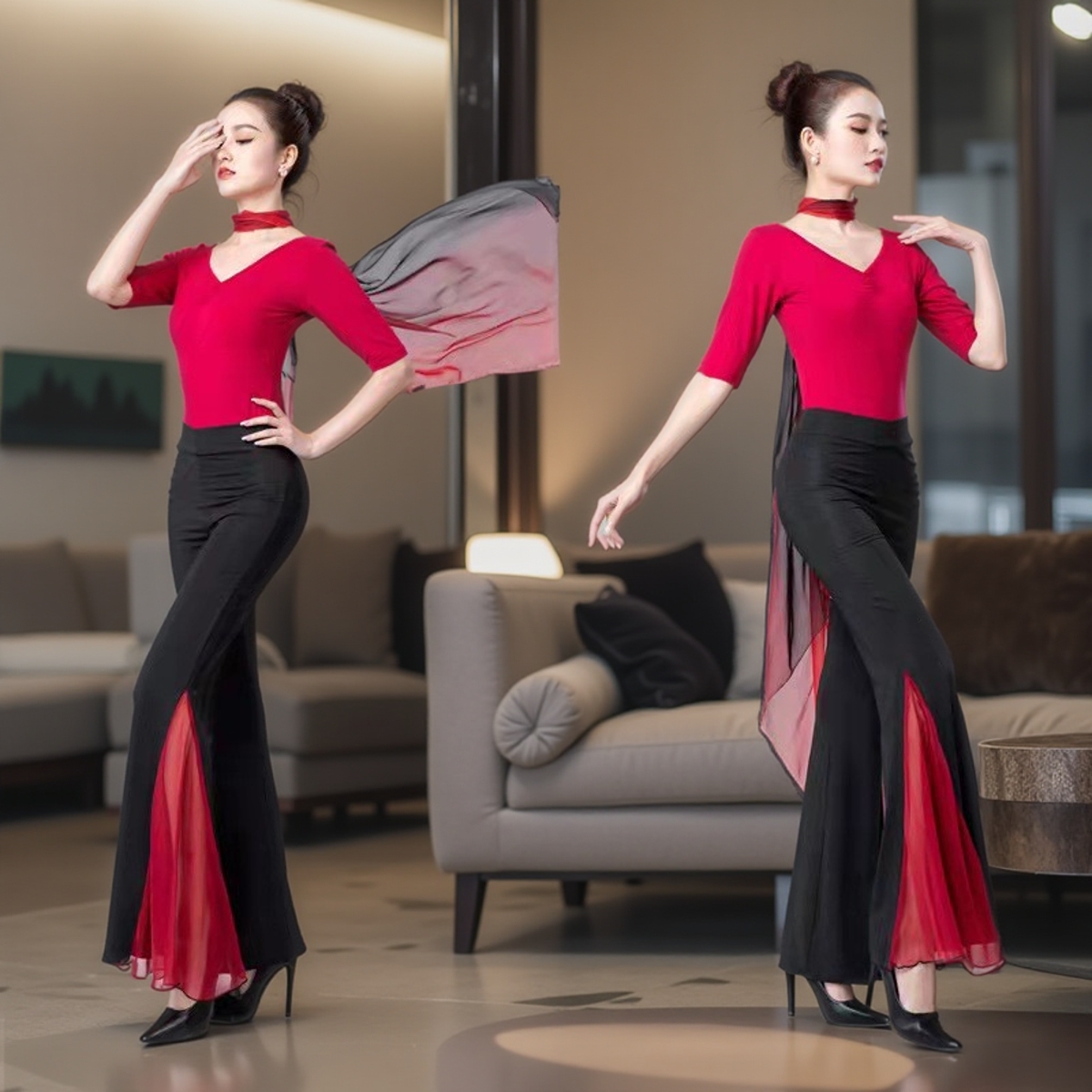 形体服女连体套装春夏季莫代尔修身导师长款成人中袖舞蹈训练服