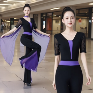 形体服女连体套装春夏季莫代尔网纱优雅培训走秀礼仪模特舞蹈服