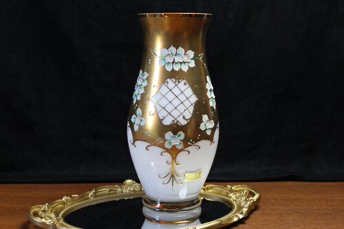 波西米亚白色花瓶大面积描金立体花朵工艺品花瓶花器完美主义者勿