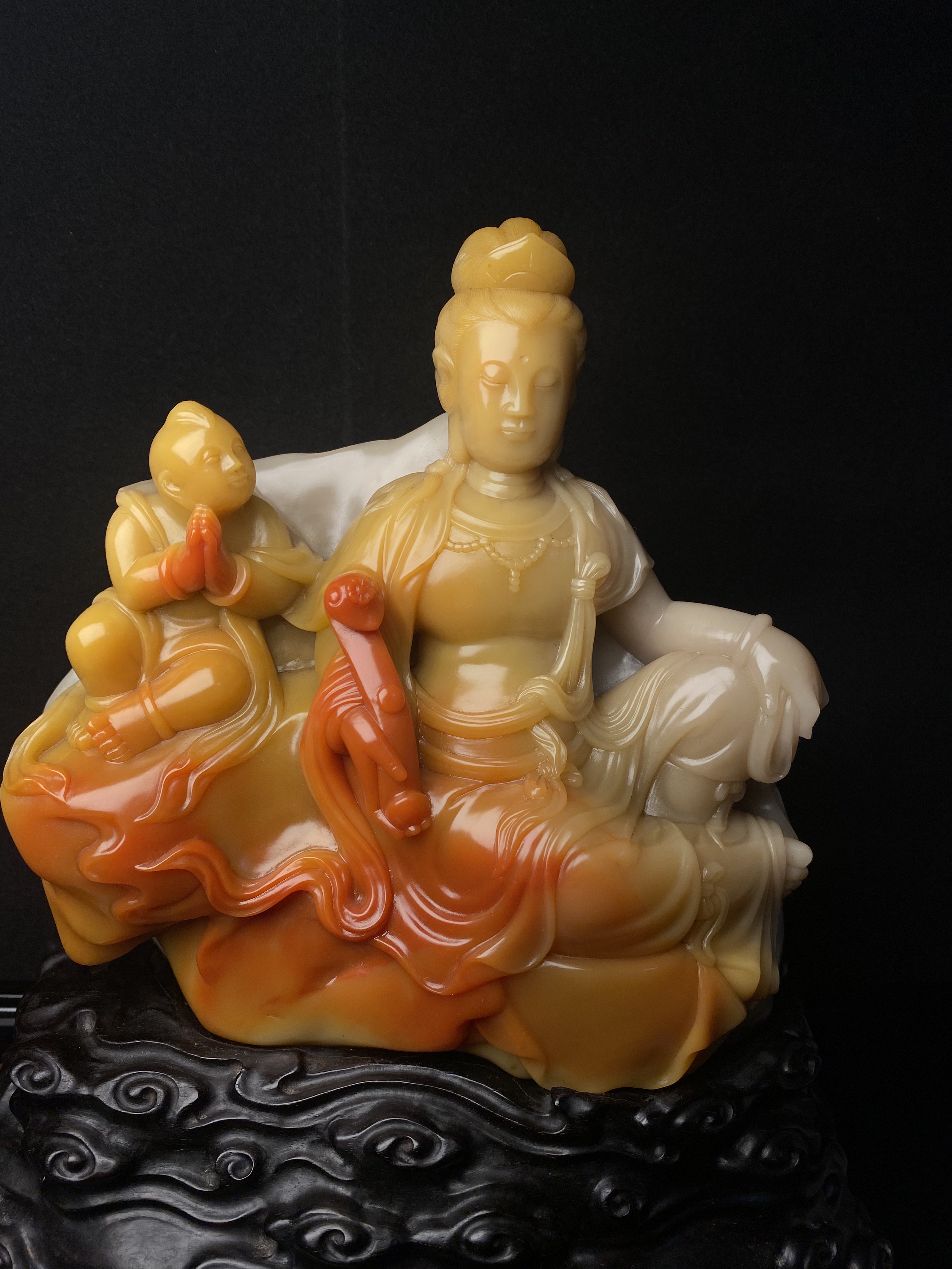 福建寿山石雕芙蓉石观音送子摆件送礼佳品