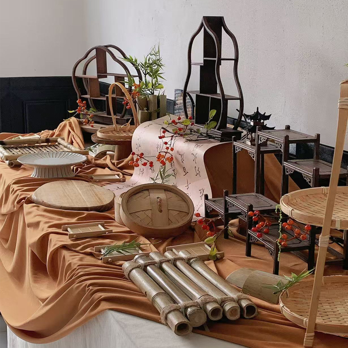 中秋中式秋冬摆台茶歇甜品台展示架婚宴寿宴开业国风摆台蛋糕架