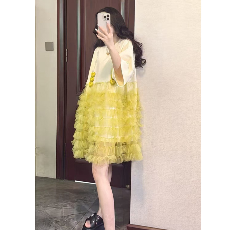 小众设计感2025秋新款女连衣裙宽松大码网纱蛋糕T恤裙时尚减龄潮,女装/女士精品,连衣裙,淘宝优惠券,粉丝福利购,淘宝优惠卷