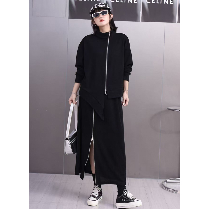 2025春新款女套装拉链不规则卫衣