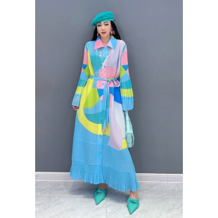 春新款 休闲宽松女装 印花连衣裙长衬衫 时尚 裙荷叶边长袖 2026