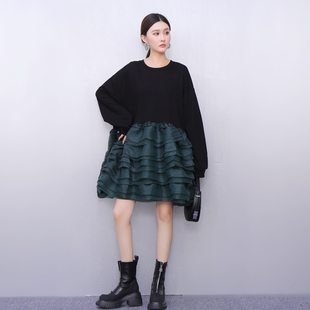 设计感2025秋新款女T恤连衣裙宽松拼接蛋糕蓬蓬裙时尚显瘦度假风