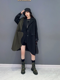 新款 宽松外套休闲上衣显瘦时尚 韩版 领拼色大码 女 气质西装 2025秋季