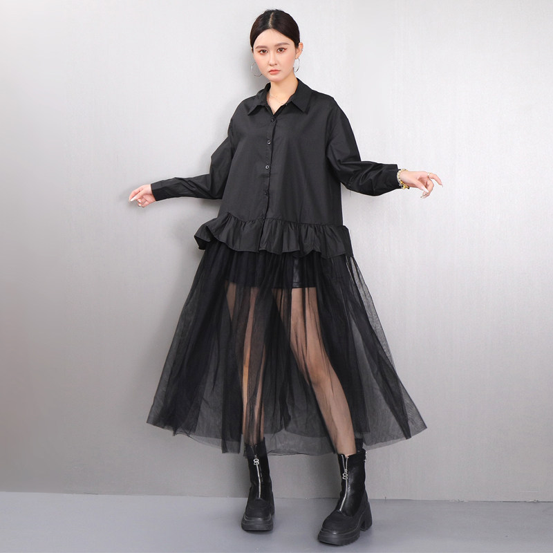 2026春季新款女网纱拼接连衣裙长袖公主裙显瘦衬衫裙宽松时尚长裙,女装/女士精品,连衣裙,淘宝优惠券,粉丝福利购,淘宝优惠卷