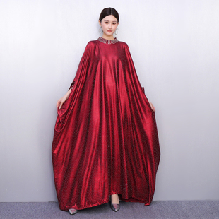 2025秋冬新款女连衣裙缎面钉珠礼服宽松大码优雅长裙显瘦遮肉时尚