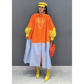 女装 2025 长衬衫 连衣裙拼色靓丽减龄显白宽松休闲大码 秋季 新款